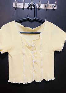 Cute Yellow Tie-Front Crop Top