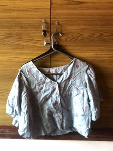Light Blue Floral Button-Up Top