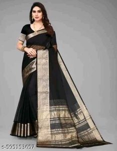 Elegant Black &amp; Gold organza plain saree