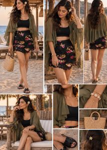 Sparkling Black Sequin Floral Skirt