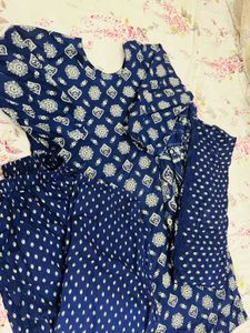 Navy Blue jaipuri Kurta Set with Dupatta