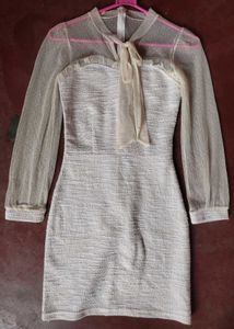 Elegant Sheer Sleeve Textured Mini Dress
