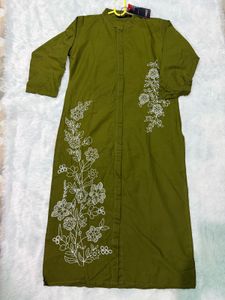 Cotton Olive Green Kurta set