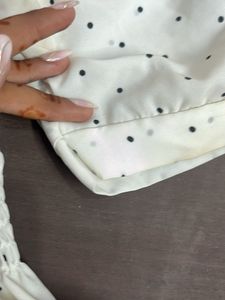 White Polka Dot Smocked Top