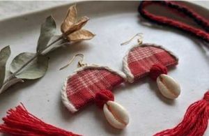 Handmade Red Plaid Necklace &amp; Earring Set