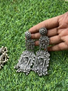 Boho Silver Oxidized Earrings Set