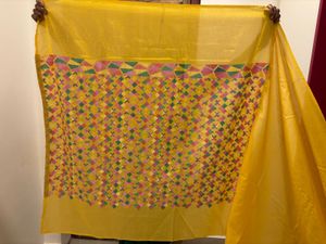 Embroidered Yellow Kurta Set Material with Dupatta