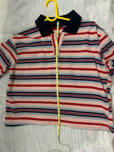 Striped Polo Boxy Crop T-Shirt