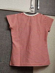 Red &amp; White Striped V-Neck Top