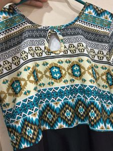 Ethnic Printed Anarkali Dress – Black with Turquoi