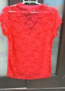 Chic Red Lace V-Neck Top