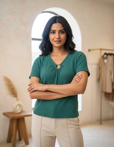 Stylish Textured V-Neck Top
