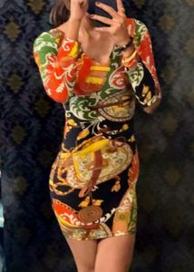 Vintage Print Long Sleeve Dress