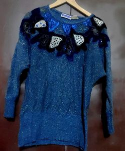 Blue Embellished Winter Top For 36 Bust
