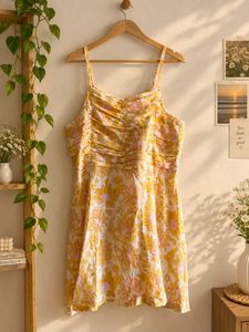 Flowy Yellow Floral Mini Dress