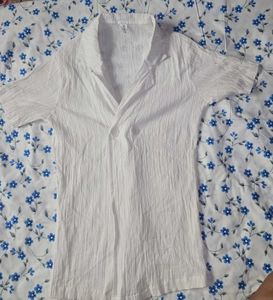 Chic White Textured Short Sleeve Blazer Top