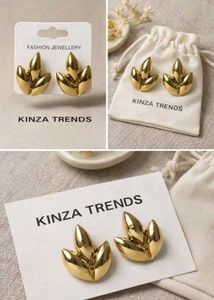 Kinza Trends Gold Leaf Stud Earrings