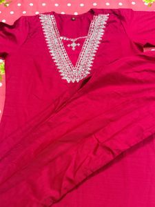 Red Embellished Kurta