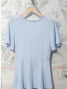 Baby Blue Striped Wrap Top
