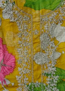 pakistani Yellow Floral Unstitched Dress Material