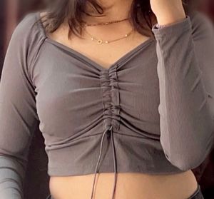 Grey Long Sleeve Crop Top