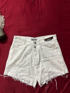 White Distressed Denim Shorts