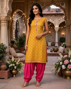Yellow Kurta With Pink Patiala Set