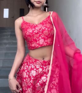 Vibrant Red Brocade Lehenga Set size S