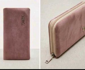 Zara Pink Suede Zip Around Wallet