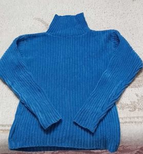 Blue Turtleneck Ribbed Sweater