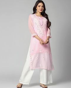 Elegant Pink Chikankari Kurta with Palazzo