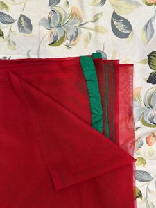 Red Net Dupatta with Green Border