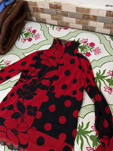Red &amp; Black Polka Dot Dupatta