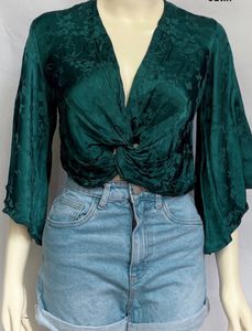 Primark Green Floral Knot-Front Top