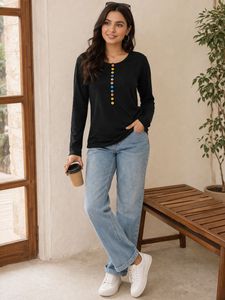 imported🇬🇧Black Long Sleeve Top with Colorful B