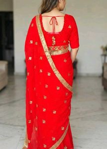 Beautiful Red Georgette designer Saree With blouse