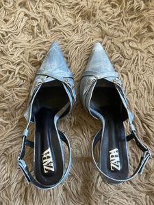 Zara Stylish Denim(faux) Slingback Heels
