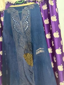 Elegant Navy Blue Kurta Set with Gold Embroidery