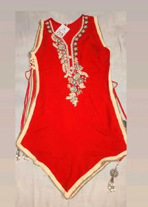 Stunning Red &amp; Beige Kurta Set