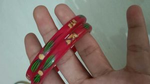 Chic Red Bangles with Green &amp; Gold Accents
