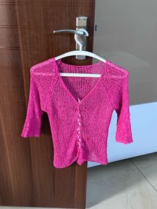 Pink Knit Cropped Cardigan