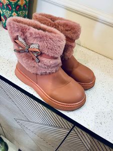 Cute Pink Furry Boots with Bow Detail