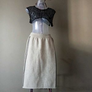 Chic Beige Skirt with Black Stripes