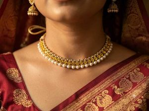 Set of 2 ~ Red &amp; Gold Pearl Necklaces