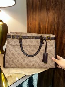 Guess brand, logo printed structured handheld bag