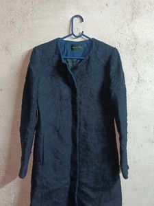Elegant Navy Textured Coat Long