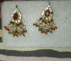 Beautiful South Indian Red &amp; Green Earrings