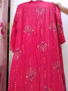 Vibrant Red Ethnic shrug with Block Print