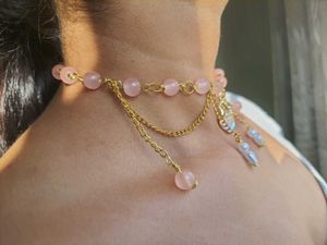 Handmade Pink Quartz &amp; Pearl Choker