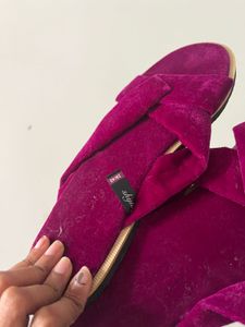 Fuchsia Velvet Cross Strap Slides